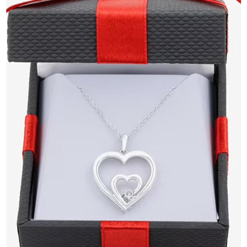 Natural Diamond Heart Necklace Sterling Silver 925 NWTS - Picture 2 of 3